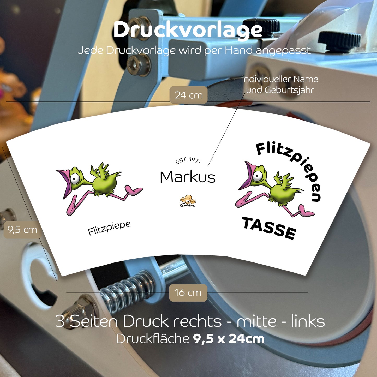 Gnümie Flitzpiepen Tasse 300ml personalisierbar
