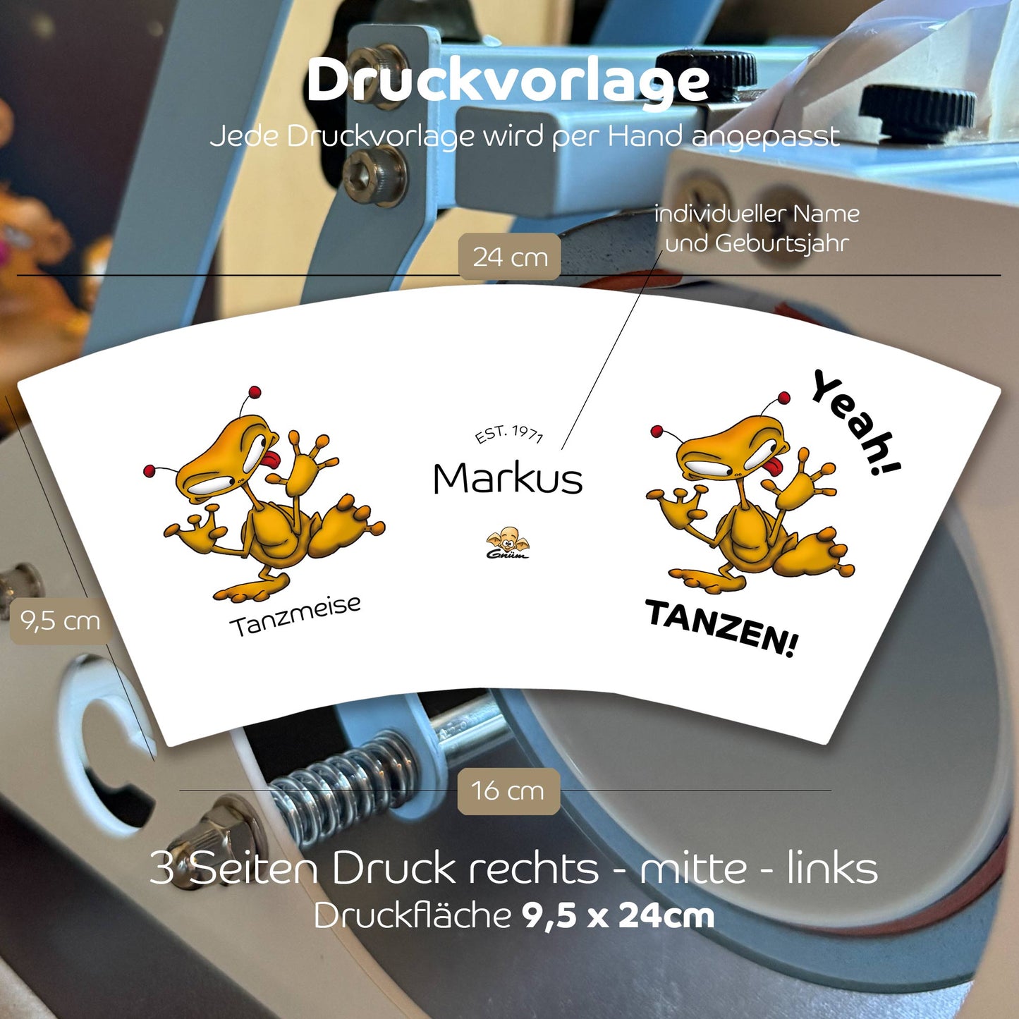Gnümie Tanzmeise Tasse 300ml personalisierbar